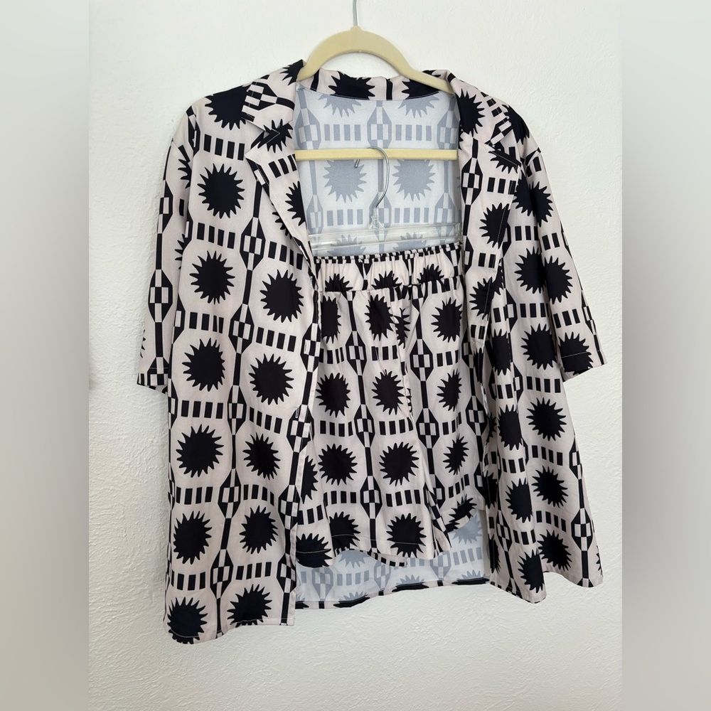 Short and Button Up Set- black and tan design